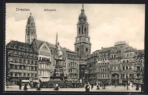 AK Dresden, Altmarkt mit Standbild