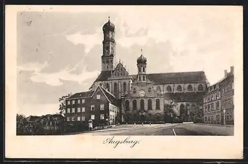 AK Augsburg, Ortspartie mit Kirche