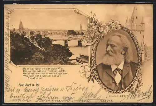 AK Alt-Frankfurt, Teilansicht mit Kirche, Friedrich Stoltze
