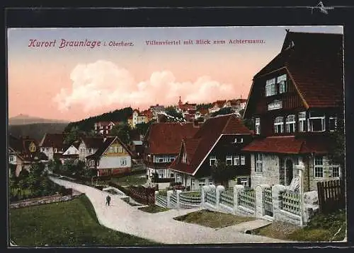 AK Braunlage, Villenviertel mit Blick zum Achtermann am Hotel Bechler