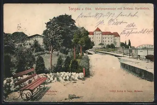 AK Torgau a. Elbe, Wallpromenade mit Schloss Hartenfels