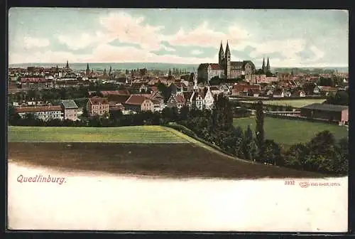 AK Quedlinburg, Ortsansicht mit Schloss und Kirche