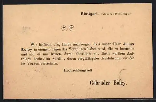 AK Stuttgart, Besuchsanzeige von Julius Boley