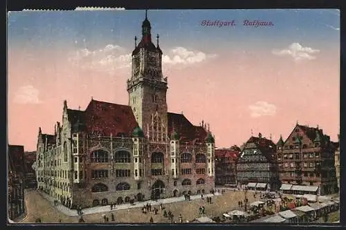 AK Stuttgart, Rathaus mit Markt