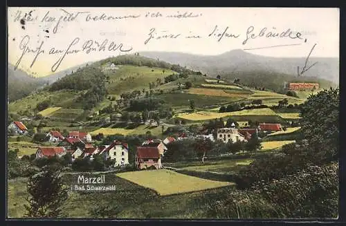 AK Marzell, Ortsansicht mit Blick auf Rasina-Höhe und Friedrichsheim