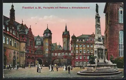 AK Alt-Frankfurt, Paulsplatz mit Rathaus und Einheitsdenkmal