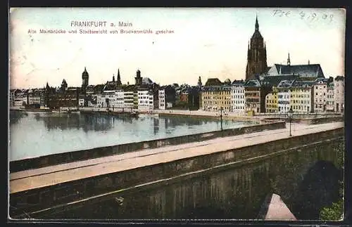 AK Alt-Frankfurt, Ansicht mit alter Brücke von Brückenmühle aus