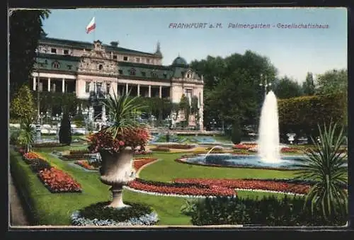 AK Frankfurt-Westend, Palmengarten mit Springbrunnen u. Gesellschaftshaus