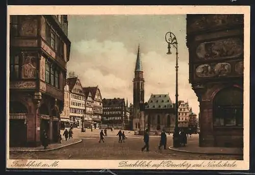 AK Alt-Frankfurt, Durchblick auf Römerberg und Nicolaikirche