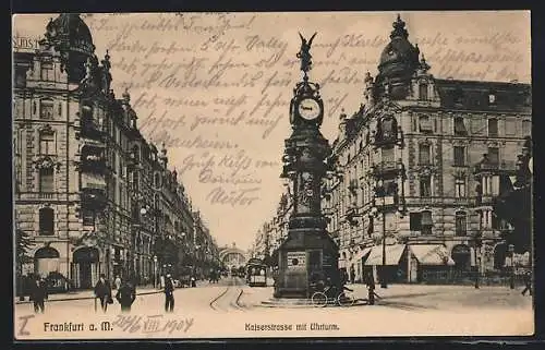 AK Frankfurt a. M., Kaiserstrasse mit Uhrturm