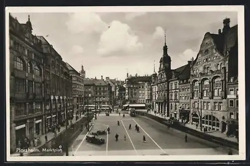 AK Pforzheim, Marktplatz aus der Vogelschau