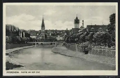 AK Pforzheim, Gesamtansicht mit Blick auf die Enz