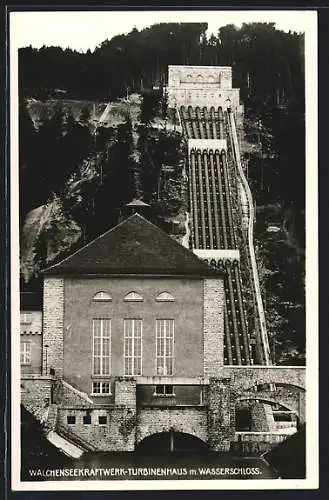 AK Kochel, das Walchenseekraftwerk, Turbinenhaus mit Wasserschloss