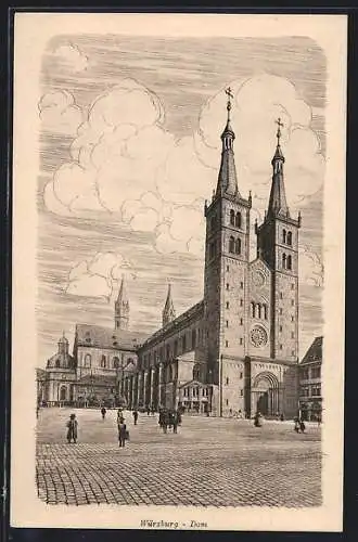 Künstler-AK Würzburg, Dom mit Leuten