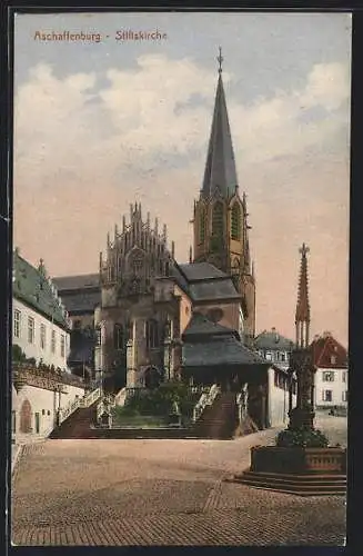 AK Aschaffenburg, Stiftskirche mit Denkmal