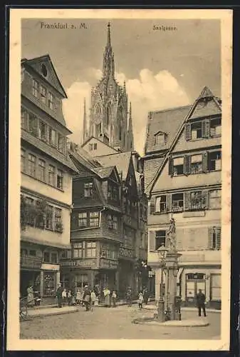 AK Alt-Frankfurt, Strasse Saalgasse mit Gasthaus Frankfurter Bürgerbräu und Kirche