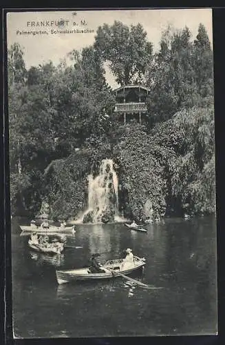 AK Frankfurt-Westend, Schweizerhäuschen mit Wasserfall im Palmengarten