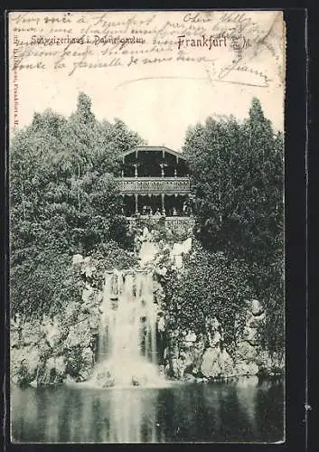 AK Frankfurt-Westend, Schweizerhaus mit Wasserfall im Palmengarten