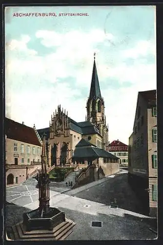 AK Aschaffenburg, Stiftskirche mit Denkmal