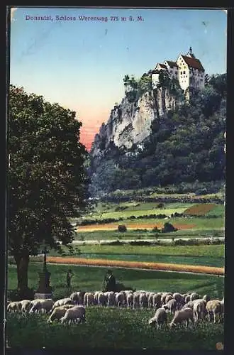 AK Werenwag /Donautal, Schloss Werenwag und Hirte mit Schafen