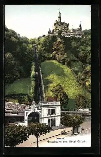 AK Luzern, Gütschbahn auf Fahrt zum Hotel Gütsch