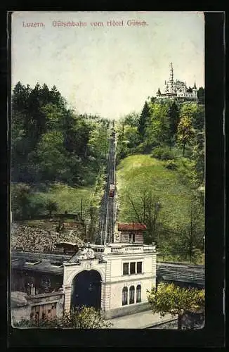 AK Luzern, Gütschbahn vom Hotel Gütsch, Bergbahn