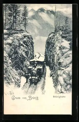 AK Brünig, Brünigbahn im Schnee