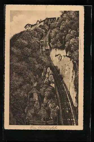 AK Graz, Schlossbergbahn in Fahrt