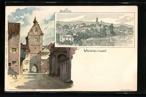 Künstler-AK K. Mutter: Überlingen / Bodensee, Ortsansicht und Strassenpartie
