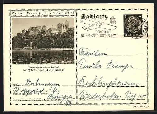 AK Bernburg /Saale, 800 Jahrfeier 1938, Schloss, Ganzsache Lernt Deutschland kennen
