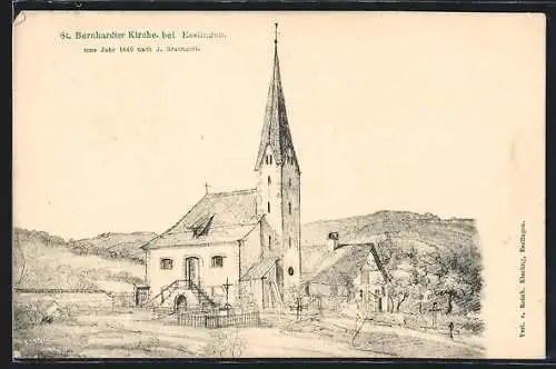 Künstler-AK Esslingen / Neckar, St. Bernhardter Kirche um 1840