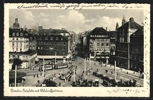 AK Dresden, Postplatz mit Wilsdrufferstrasse, Strassenbahn