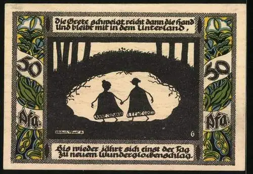 Notgeld Gollnow 1921, 50 Pfennig, Bauer auf dem Feld, Grete reicht Frau die Hand