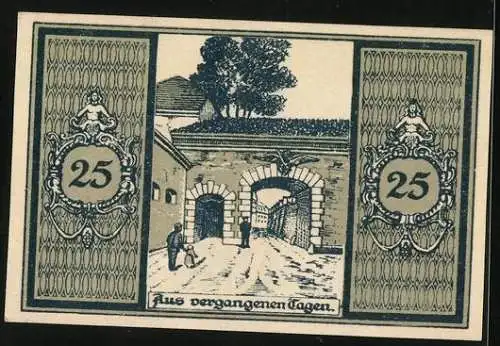 Notgeld Glatz, 25 Pfennig, Strassenpartie mit Tor, Stadtwappen