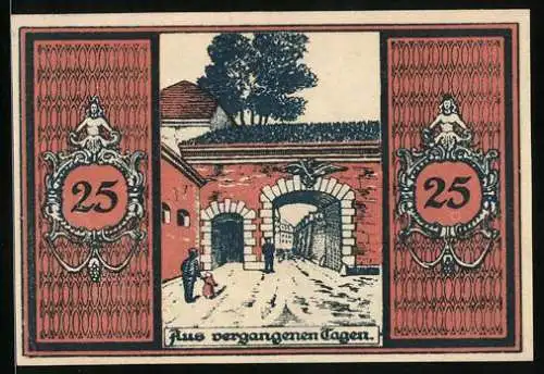 Notgeld Glatz, 25 Pfennig, Strassenpartie mit Tor, Stadtwappen