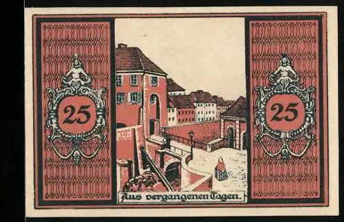 Notgeld Glatz, 25 Pfennig, Ortspartie, Stadtwappen