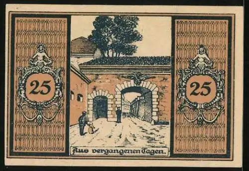 Notgeld Glatz, 25 Pfennig, Strassenpartie mit Tor, Stadtwappen