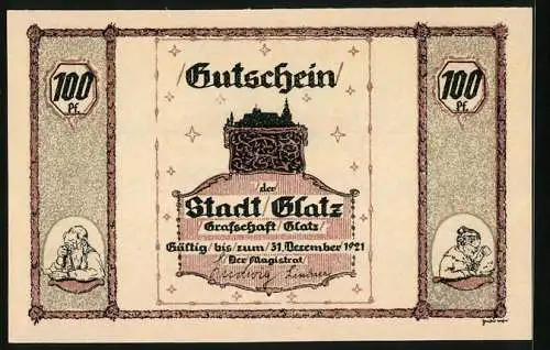 Notgeld Glatz 1921, 100 Pfennig, Glatzer Volksliedlein, Schneckenpost