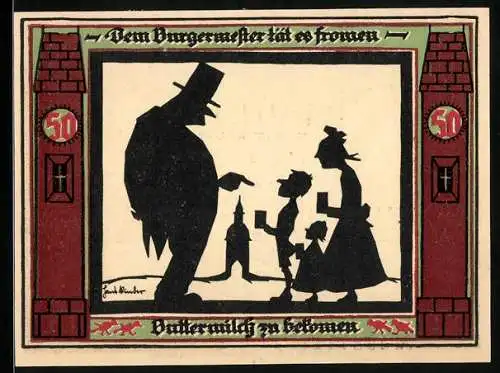 Notgeld Glauchau 1921, 50 Pfennig, Der Bürgermeister möchte Buttermilch