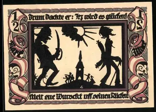 Notgeld Glauchau 1921, 1 /2 Mark, Hebel trägt Wurst auf dem Rücken
