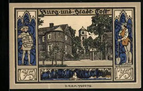 Notgeld Gleiwitz, 75 Pfennig, Burg und Stadtpartie