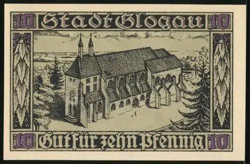 Notgeld Glogau /Schlesien 1920, 10 Pfennig, Kirche und Herzog Konrad II. von Glogau