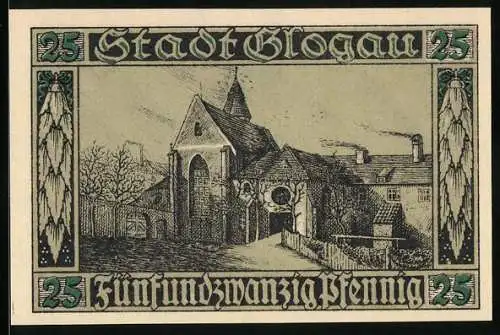 Notgeld Glogau /Schlesien 1920, 25 Pfennig, Franziskanerkirche und Heiligenfiguren