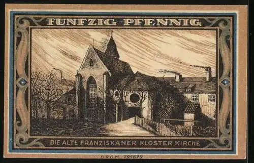 Notgeld Glogau /Schlesien, 50 Pfennig, Die alte Franziskaner Kloster Kirche