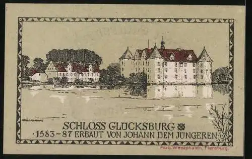 Notgeld Glücksburg 1920, 1 Mark, Schloss Glücksburg, erbaut von Johann dem Jüngeren