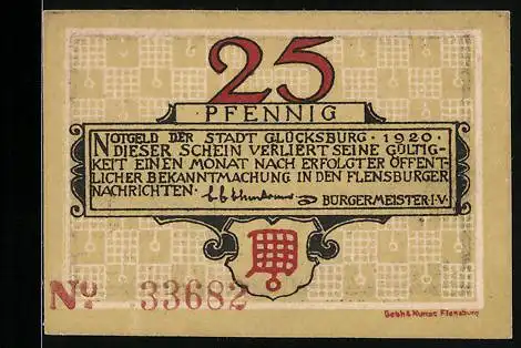 Notgeld Glücksburg 1920, 25 Pfennig, Schloss Glücksburg