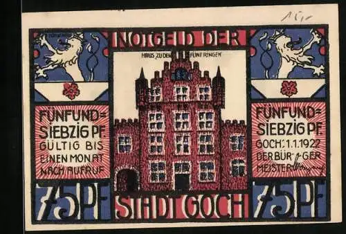 Notgeld Goch 1922, 75 Pfennig, In Scharen kommen Holländer