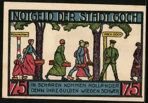 Notgeld Goch 1922, 75 Pfennig, In Scharen kommen Holländer