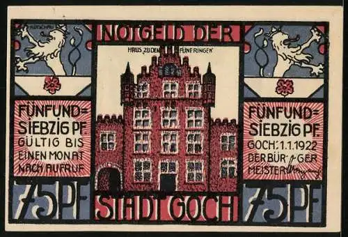 Notgeld Goch 1922, 75 Pfennig, In Scharen kommen Holländer