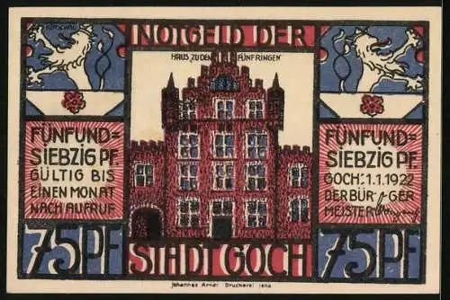 Notgeld Goch 1922, 75 Pfennig, Hier wird das Wunder schnell vollbracht, wie man sich schön und rundlich macht